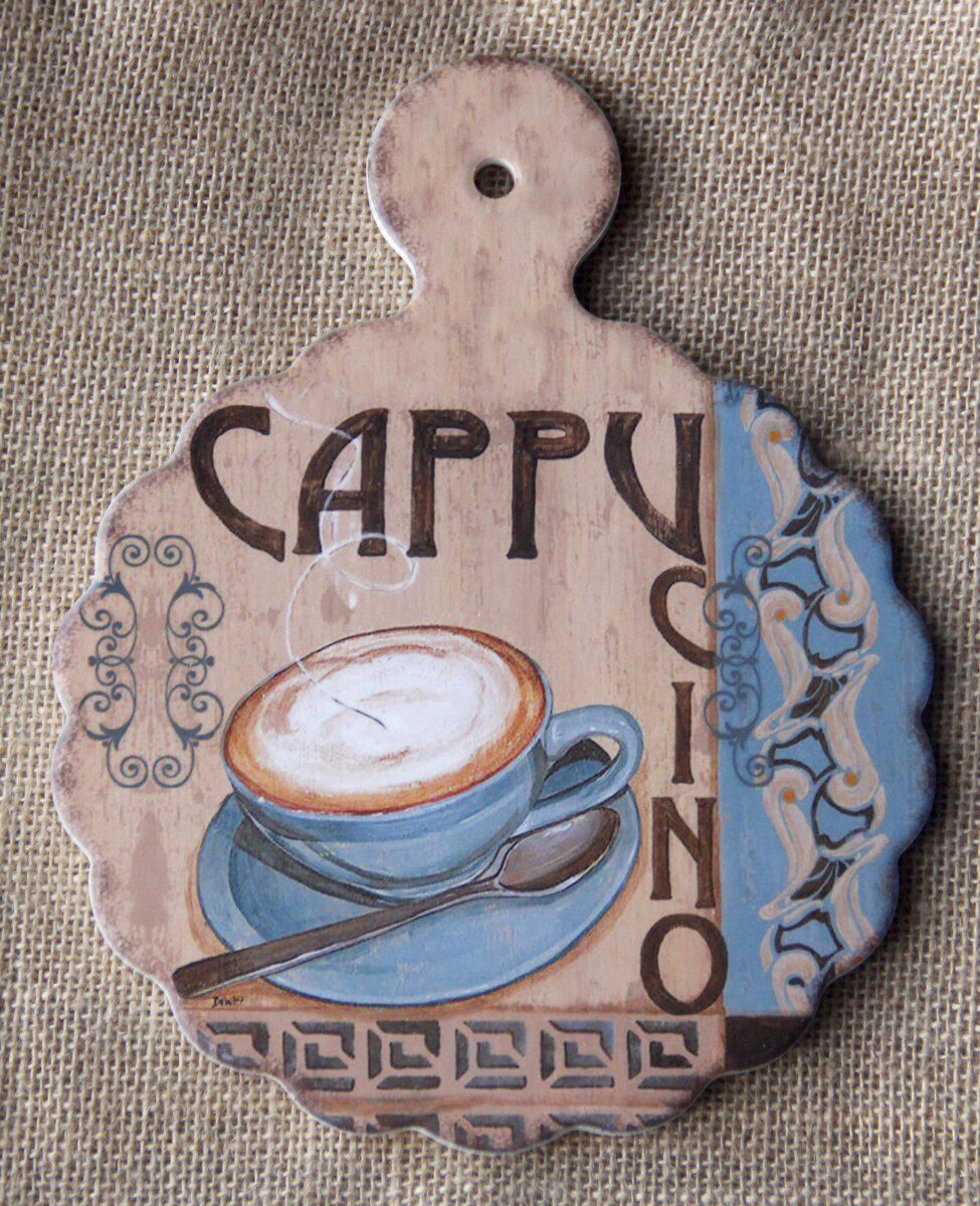 Tranh Sứ Decor Hình Ly Cappucino Xanh